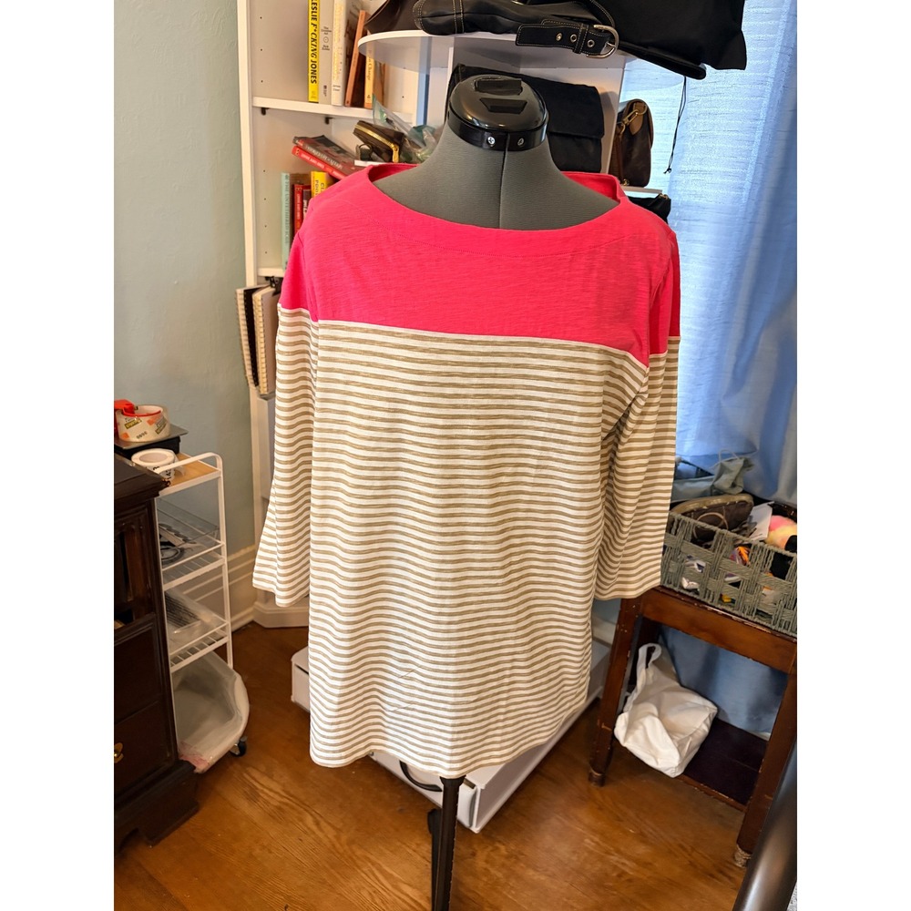 Loft Outlet Top XL Pink Tan Striped Colorblock Boat Neck Nautical Preppy NWT